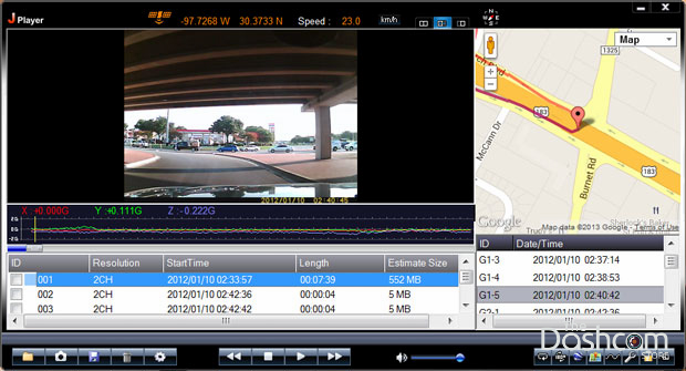 Dashcam software GPS playback