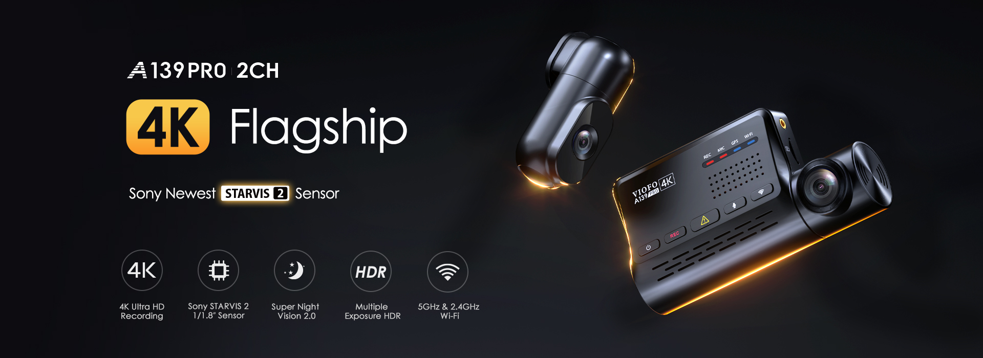Shop VIOFO A139 PRO 2CH 4K Dual Lens Dash Cam, w/ GPS & WiFi