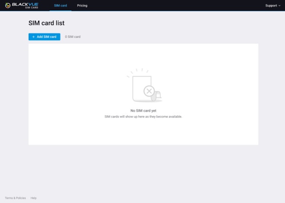BlackVue Portal Add SIM