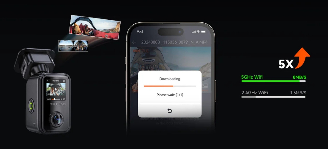 Vantrue E360 Dash Cam | 5GHz WiFi & Free APP
