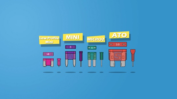 Graphic: 4 Most Common Vehicle Fuse Types- Low-Profile Mini, Mini, Micro2, and ATO