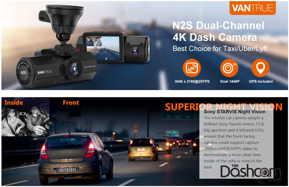 Vantrue N2 Pro Dual Dash Cam Dual 1920 x 1080P Front and Rear (2.5K Single